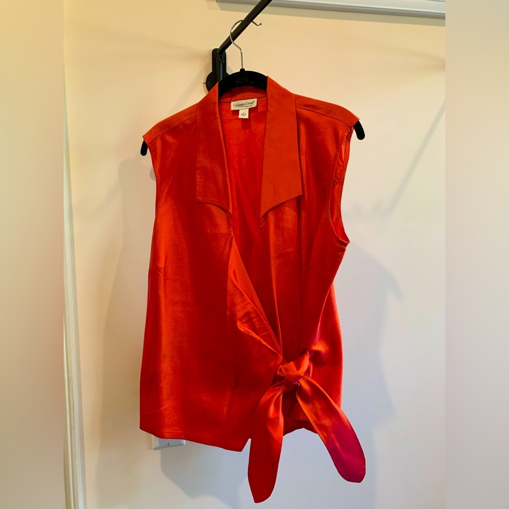 Red Watered SILK Sleeveless Top EUC L